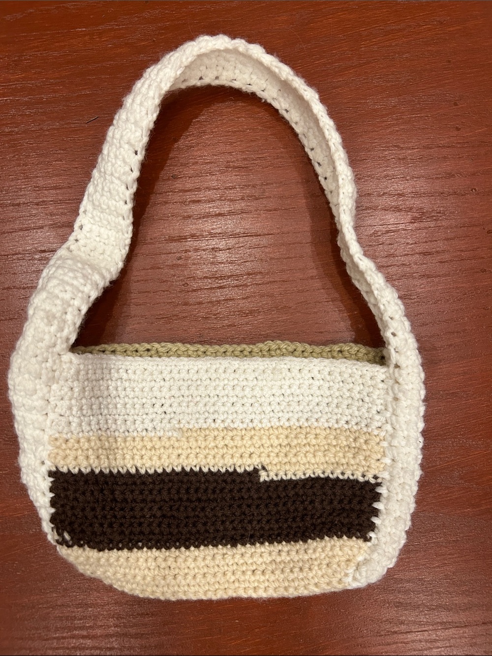 Handcrafted Crochet Shoulder Bag in Cream, Beige & Brown